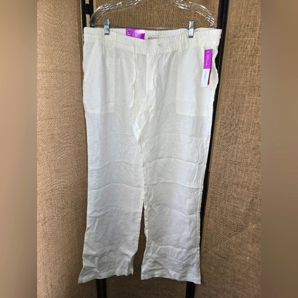 NWT Women's Merona White Midrise Relaxed Hip And Thigh Linen Pants Size XL